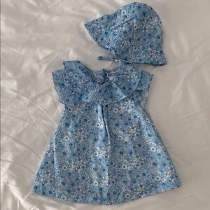 Jacadi Baby Girls Liberty Floral Blue Dress & Hat - 6M